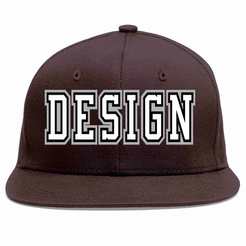 High Profile Baseball Cap-Custom Brown White-Black Flat Eaves Sport Baseball Cap Design for Men/Women/Youth