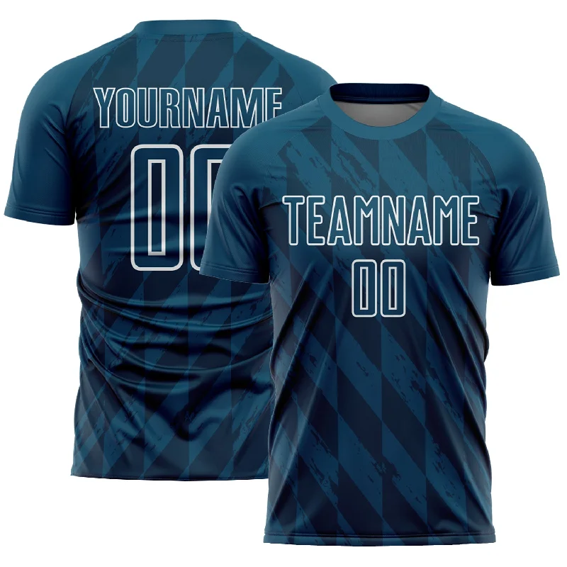 Football Jersey For Preseason Training-Custom Navy White Geometric Shapes Sublimation Soccer Uniform Jersey