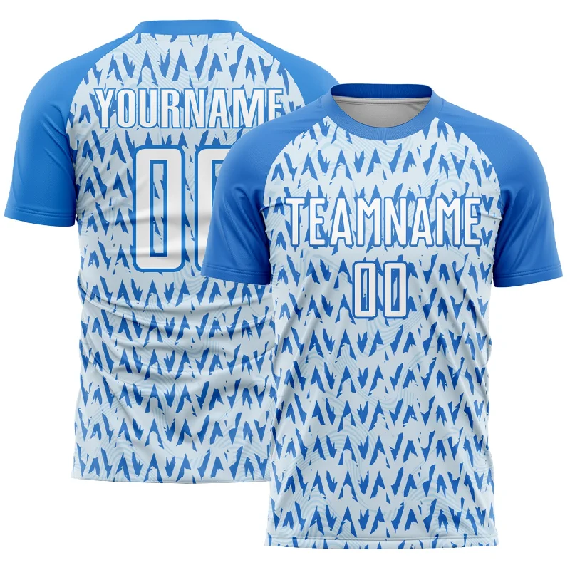 Football Jersey With Quality Stitching-Custom Powder Blue White-Silver Abstract Geometric Pattern Sublimation Soccer Uniform Jersey