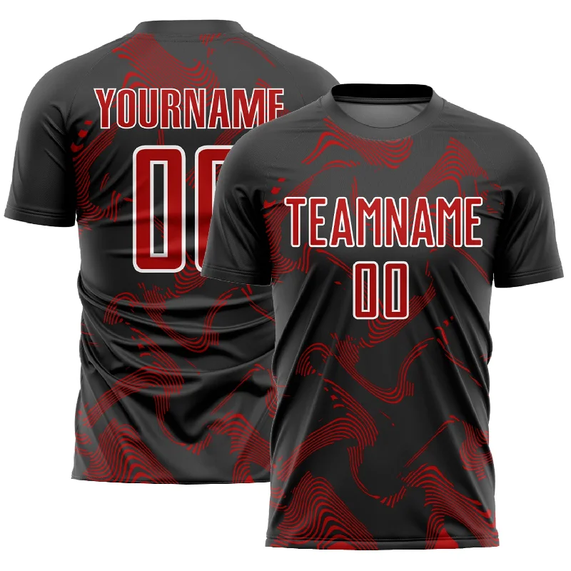 Football Jersey With Sublimation Design-Custom Black Red-White Curve Lines Sublimation Soccer Uniform Jersey