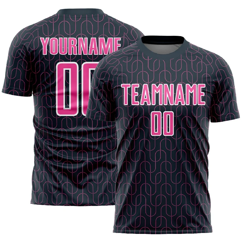 Football Jersey For Competitive Play-Custom Navy Pink-White Geometric Pattern Sublimation Soccer Uniform Jersey