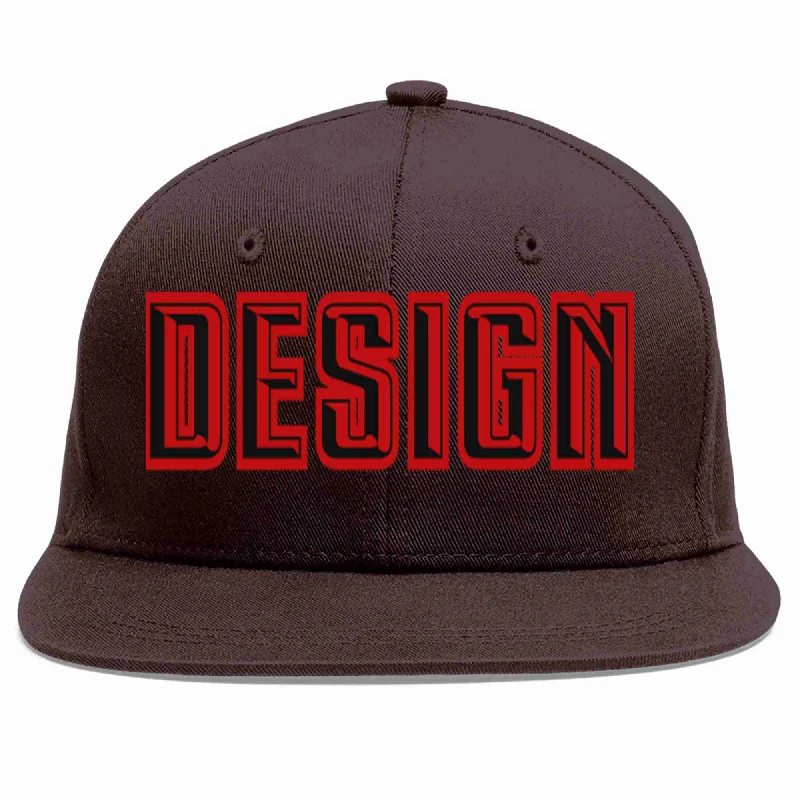 Hunting Baseball Cap-Custom Brown Black-Red Flat Eaves Sport Baseball Cap Design for Men/Women/Youth