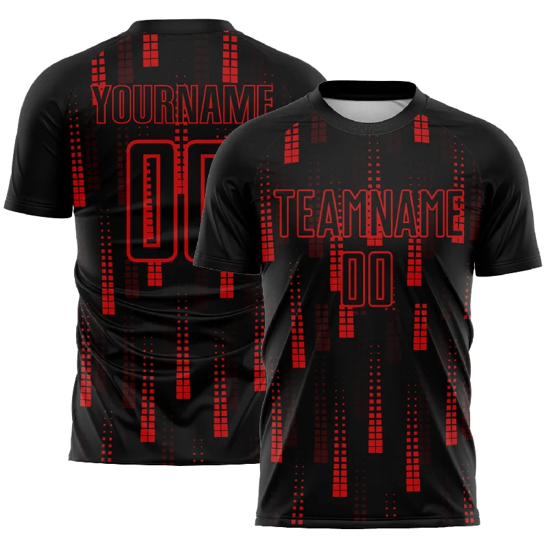 Football Jersey For Championship Games-Custom Black Red Geometric Shapes Sublimation Soccer Uniform Jersey