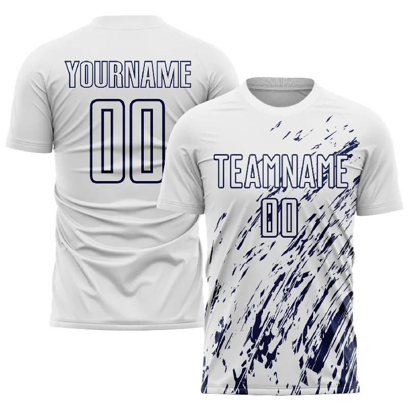 Football Jersey With Stylish Design-Custom White Navy Sublimation Soccer Uniform Jersey