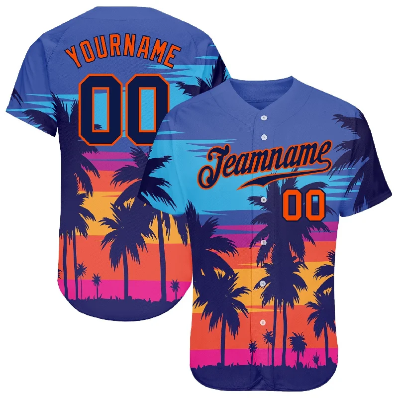 Training Football Jersey-Training Basketball Jersey-Moisture-Wicking Baseball Jersey-Custom Royal Navy-Orange 3D Pattern Design Palm Trees Authentic Baseball Jersey