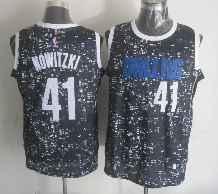 Basketball Jersey For Preseason Training-Mavericks 41 Dirk Nowitzki Black City Luminous Basketball Jersey