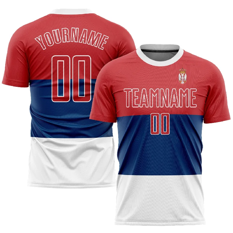 Custom Men’s Football Jersey-Custom Royal Red-White Sublimation Serbian Flag Soccer Uniform Jersey