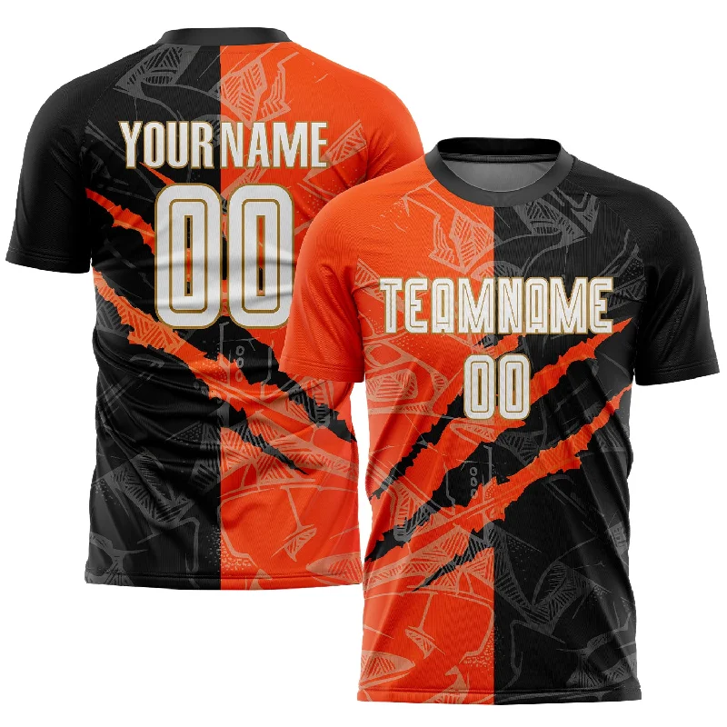 Affordable Football Jersey-Custom Graffiti Pattern White Black Orange-Old Gold Sublimation Soccer Uniform Jersey