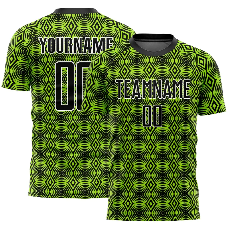 Football Jersey With Lightweight Design-Custom Neon Green Black-White Geometric Shapes Sublimation Soccer Uniform Jersey