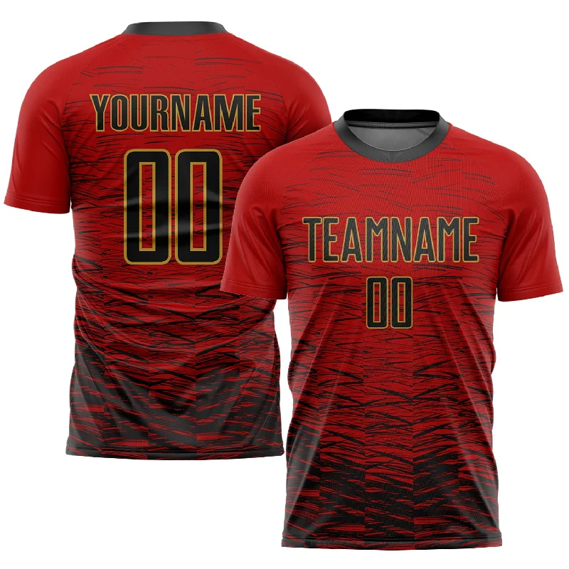 Football Jersey For Team Celebrations-Custom Red Black-Old Gold Sublimation Soccer Uniform Jersey