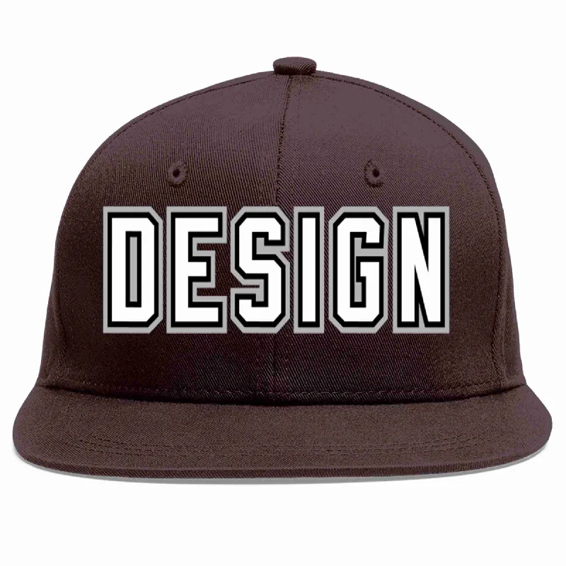 Logo Baseball Cap-Custom Brown White-Black Flat Eaves Sport Baseball Cap Design for Men/Women/Youth