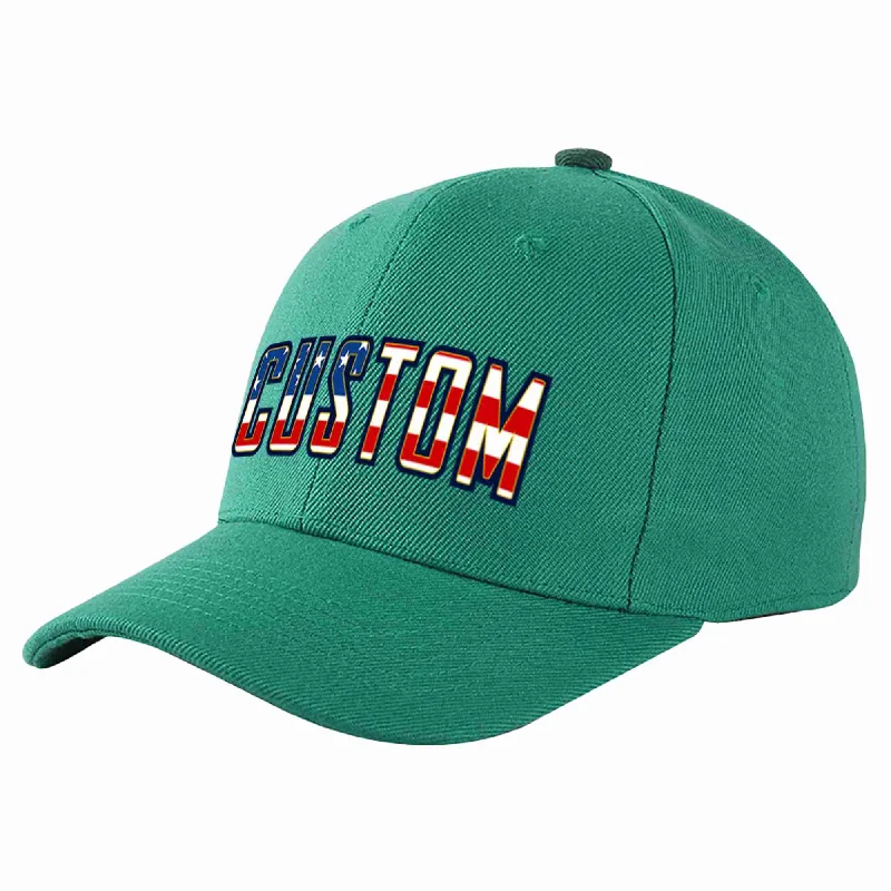 Structured Baseball Cap-Custom Light Green Vintage USA Flag-Gold Curved Eaves Sport Baseball Cap Design for Men/Women/Youth