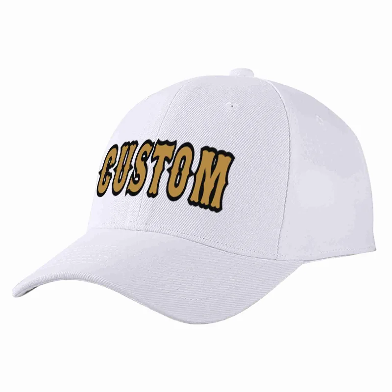 Baseball Cap For Cyclists-Custom White Old Gold-Black Curved Eaves Sport Baseball Cap Design for Men/Women/Youth