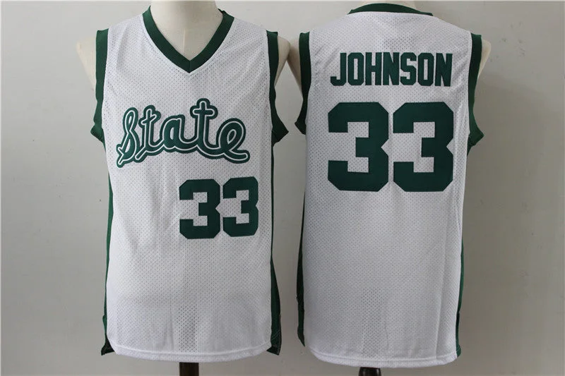 Basketball Jersey For Retro Fans-Michigan State Spartans 33 Magic Johnson White College Basketball Jersey