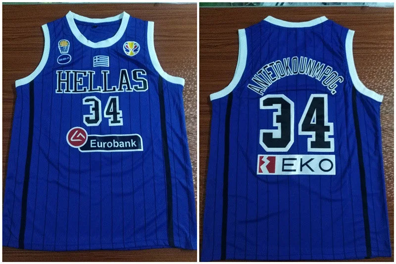 Wholesale Basketball Jersey-Greece Hellas 34 Giannis Antetokounmpo Blue World Cup College Basketball Basketball Jersey