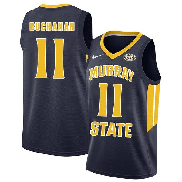 Basketball Jersey For Sale Near Me-Murray State Racers 11 Shaq Buchanan Navy College Basketball Basketball Jersey