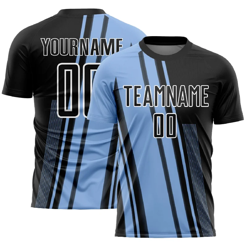 Retro Football Jersey-Custom Light Blue Black-White Lines Sublimation Soccer Uniform Jersey