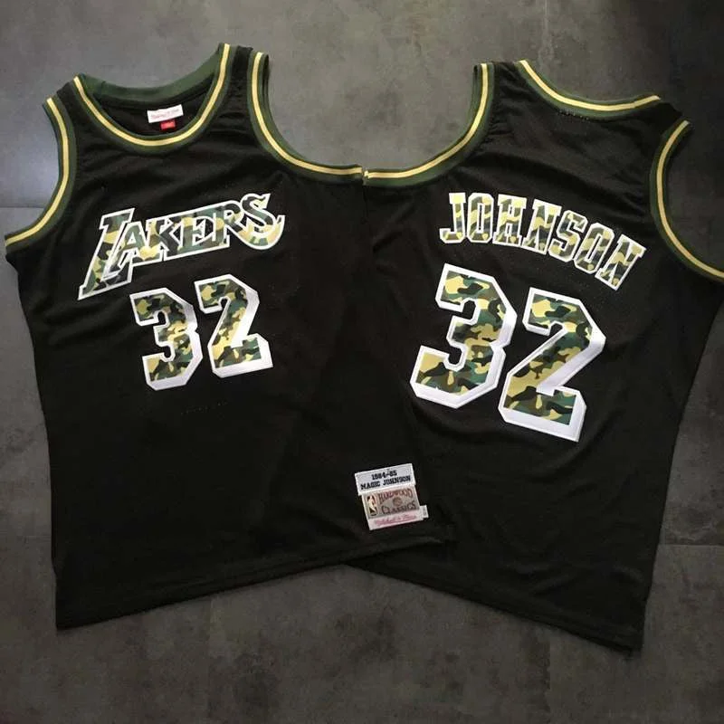 Basketball Jersey For Championship-Lakers 32 Magic Johnson Black Camo 1984-85 Hardwood Classics Basketball Jersey