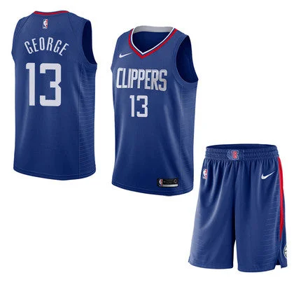 Custom Basketball Jersey Online-Clippers 13 Paul George Blue City Edition Swingman Basketball Jersey(With Shorts)