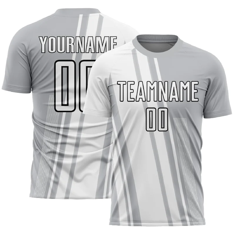 Football Jersey With Number-Custom Gray White-Black Lines Sublimation Soccer Uniform Jersey