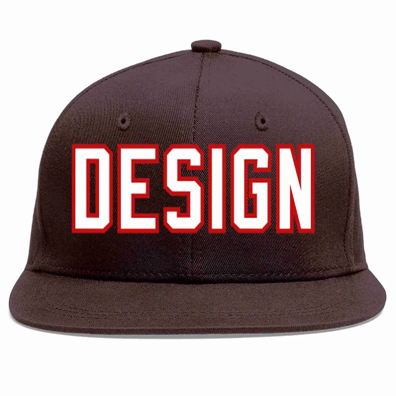 Plaid Baseball Cap-Custom Brown White-Red Flat Eaves Sport Baseball Cap Design for Men/Women/Youth