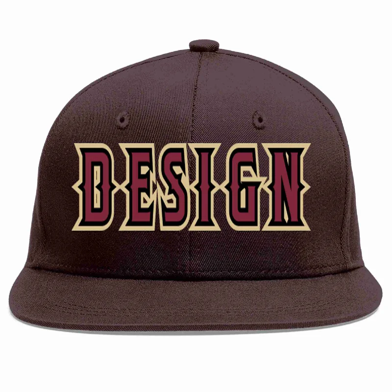 Baseball Cap For Girls-Custom Brown Crimson-Black Flat Eaves Sport Baseball Cap Design for Men/Women/Youth