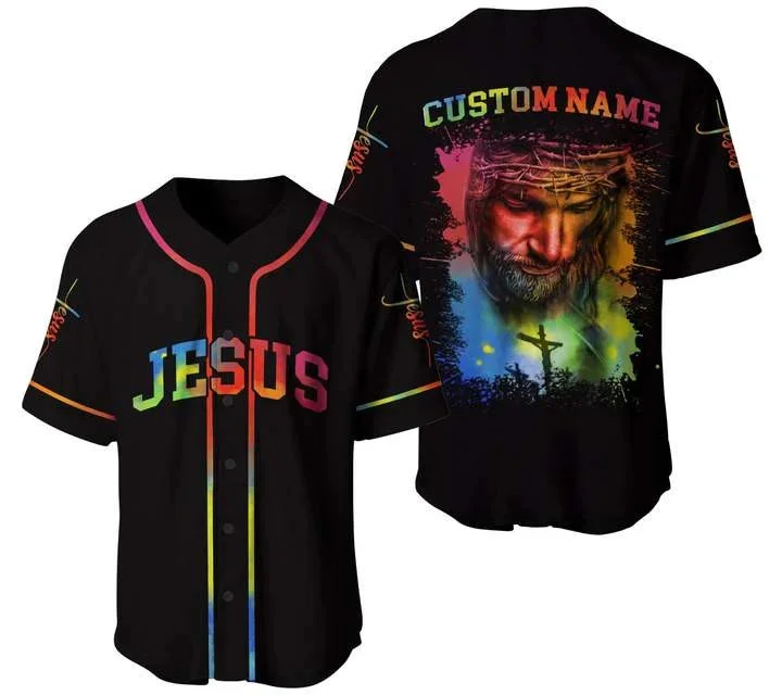 Football Jersey With Recycled Fabric-Basketball Jersey With Recycled Fabric-Baseball Jersey With Digital Print-Cross, God Baseball Jersey - Colorful Custom Printed 3D Baseball Jersey Shirt For Men Women