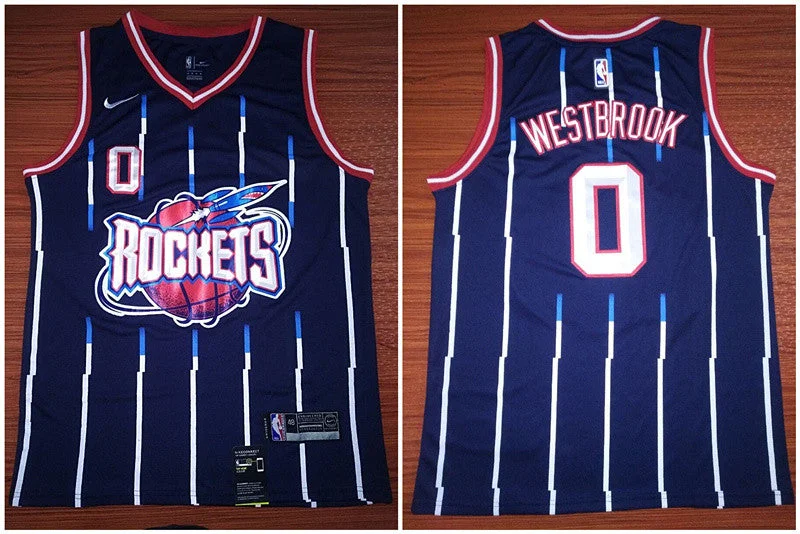 Custom Basketball Jersey-Rockets 0 Russell Westbrook Blue Swingman Basketball Jersey