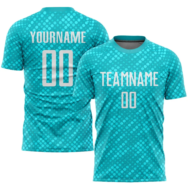 Football Jersey With Athletic Fit-Custom Aqua White Sublimation Soccer Uniform Jersey