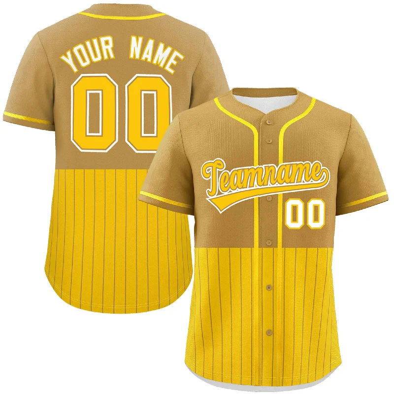 Custom Football Jersey-Custom Basketball Jersey-Custom Baseball Jersey-Custom Old Gold Gold Personalized Half Stripe Design Authentic Baseball Jersey