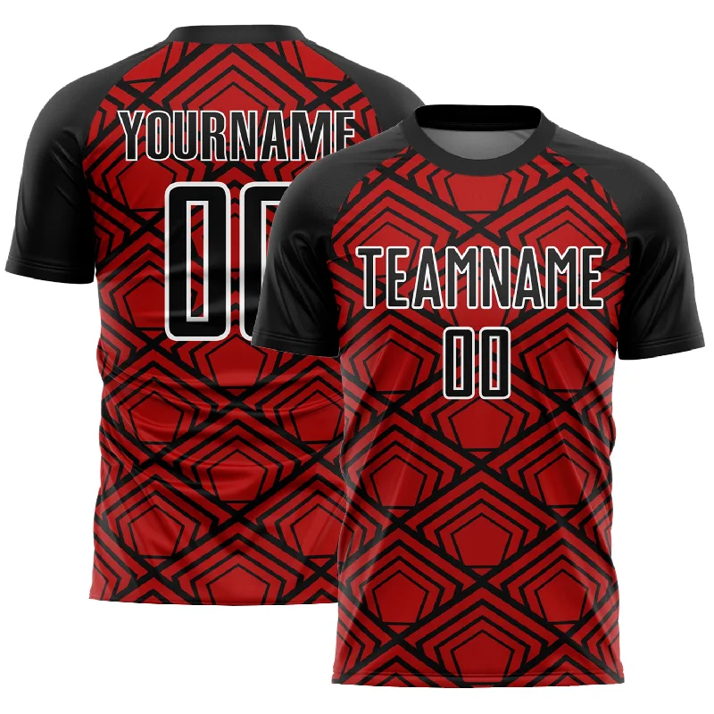 Football Jersey For Fundraisers-Custom Red Black-White Geometric Pattern Sublimation Soccer Uniform Jersey