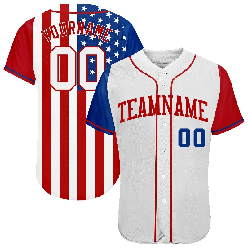 Authentic Football Jersey-Authentic Basketball Jersey-Authentic Baseball Jersey-Custom White White-Red 3D American Flag Authentic Baseball Jersey