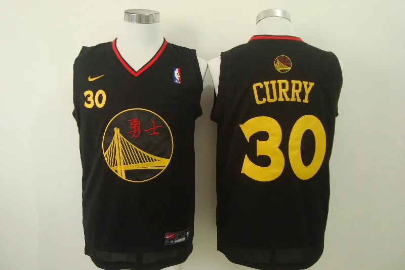 Basketball Jersey With Sublimation Printing-Warriors 30 Stephen Curry Black Chinese Swingman Basketball Jersey