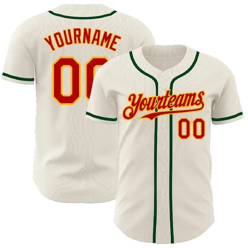 Football Jersey With Funky Design-Basketball Jersey With Funky Design-Baseball Jersey With Personalized Font-Custom Cream Red Gold-Green Authentic Baseball Jersey