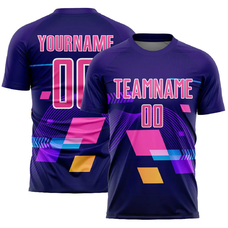 Football Jersey With Durable Material-Custom Dark Purple Pink-White Geometric Shapes Sublimation Soccer Uniform Jersey