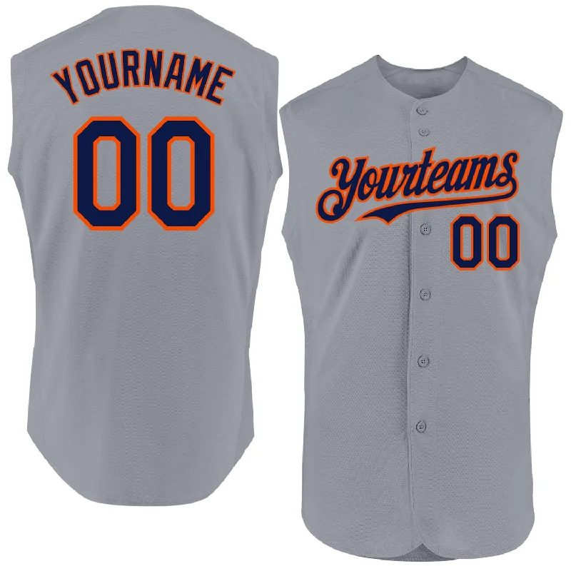 Team Football Jersey-Team Basketball Jersey-Limited Edition Baseball Jersey-Custom Gray Navy-Orange Authentic Sleeveless Baseball Jersey