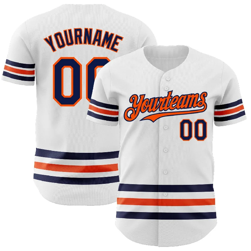 Football Jersey With Quick-Dry Technology-Basketball Jersey With Quick-Dry Technology-Baseball Jersey With Abstract Patterns-Custom White Navy-Orange Line Authentic Baseball Jersey