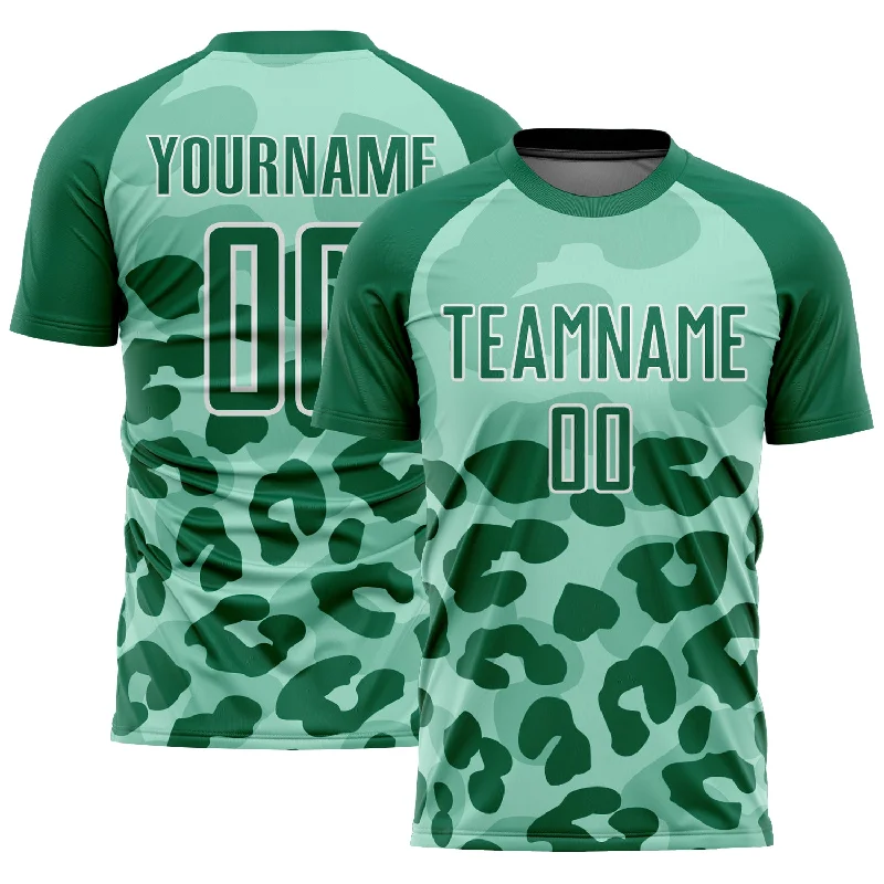 Football Jersey With Retro Style-Custom Pea Green Kelly Green-White Animal Print Sublimation Soccer Uniform Jersey