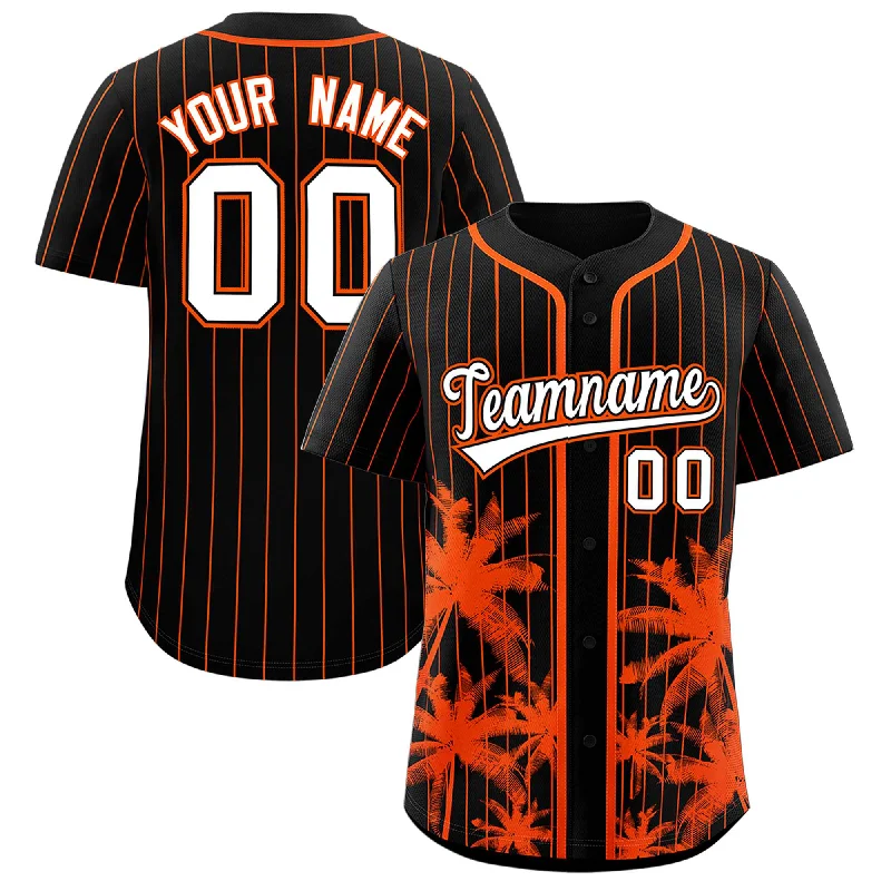 Football Jersey For Coaches-Basketball Jersey For Coaches-Camo Baseball Jersey-Custom Black Orange Pinstripe Coconut Tree Pattern Authentic Baseball Jersey