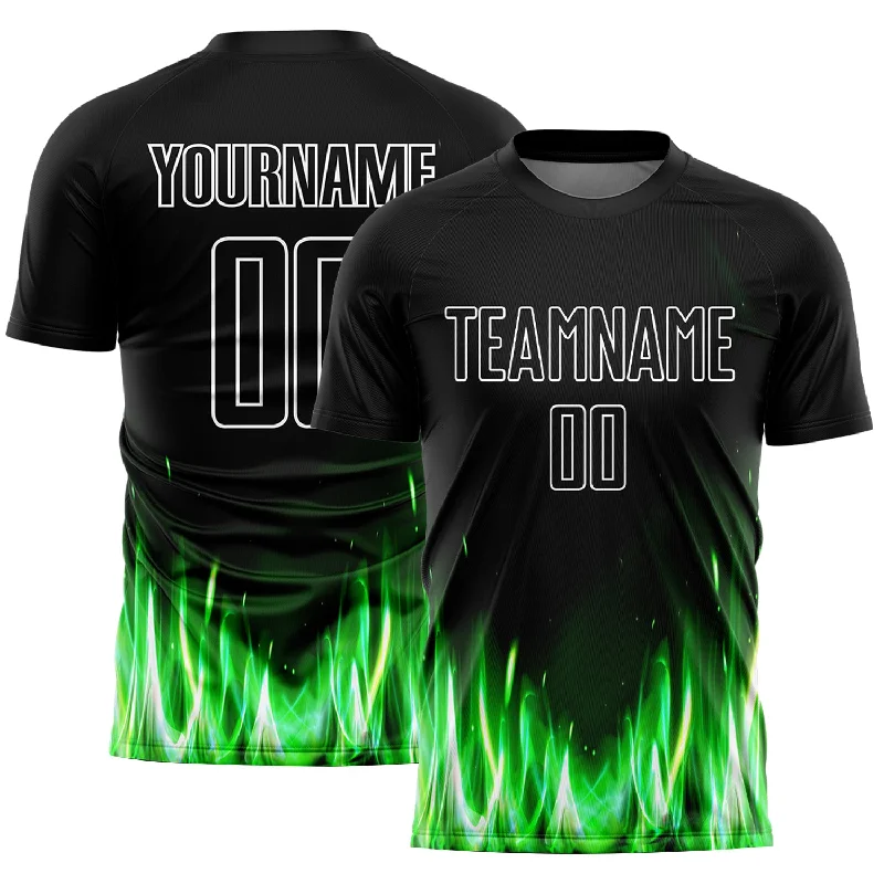 Football Jersey For Dynamic Play-Custom Black White Flame Sublimation Soccer Uniform Jersey