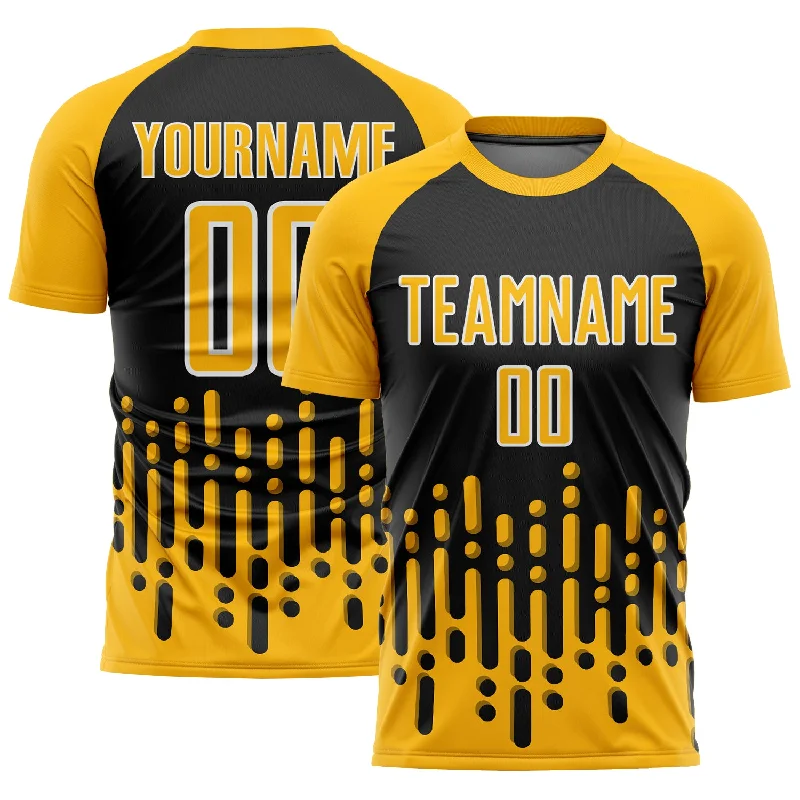 Customizable Football Jersey For Adults-Custom Gold Black-White Abstract Fluid Wave Sublimation Soccer Uniform Jersey