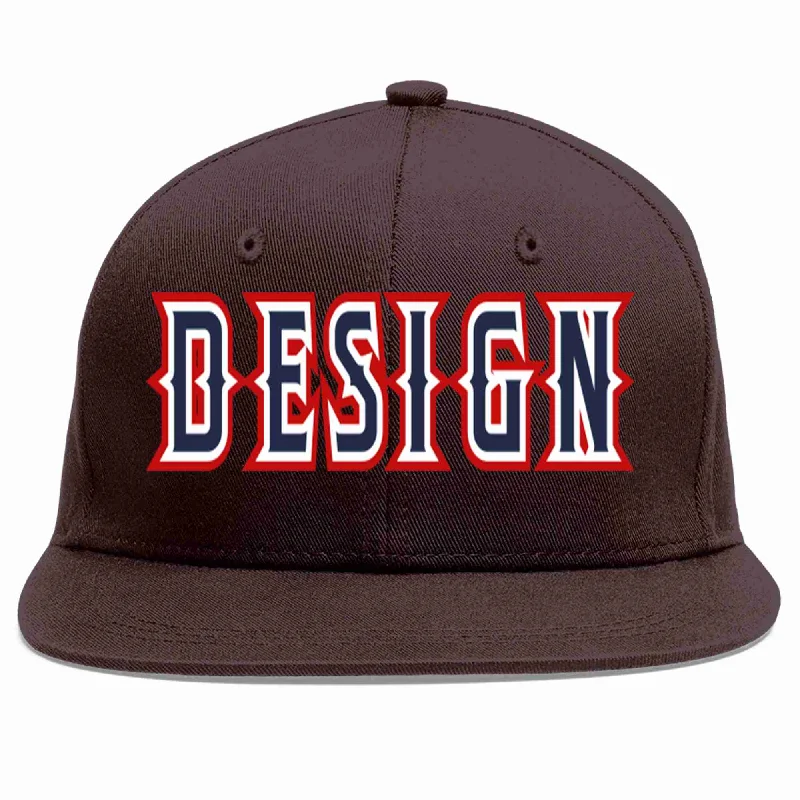 Nostalgic Baseball Cap-Custom Brown Navy-White Flat Eaves Sport Baseball Cap Design for Men/Women/Youth