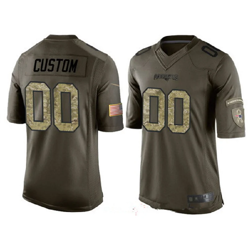 Rugby Jersey For Veteran Players-Custom NE.Patriots Olive Camo Salute To Service Veterans Day Limited Jersey Stitched American Football Jerseys