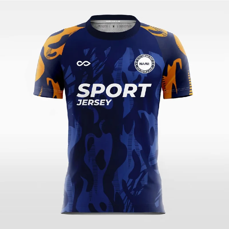 Football Jersey For Indoor Play-Will of The Wisp - Custom Soccer Jersey for Men Orange and Navy Blue Sublimated