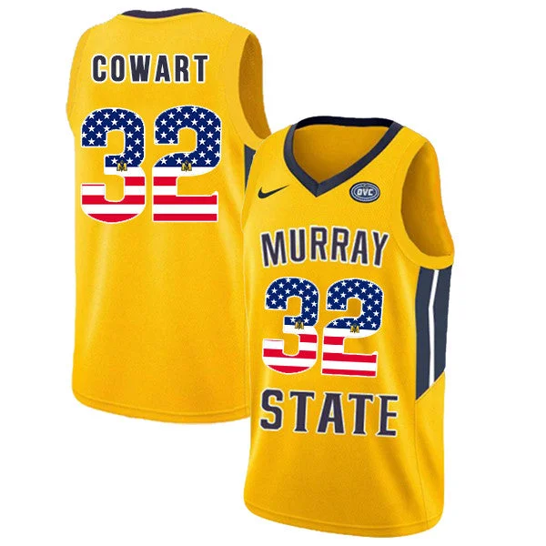 Basketball Jersey For National Teams-Murray State Racers 32 Darnell Cowart Yellow USA Flag College Basketball Basketball Jersey