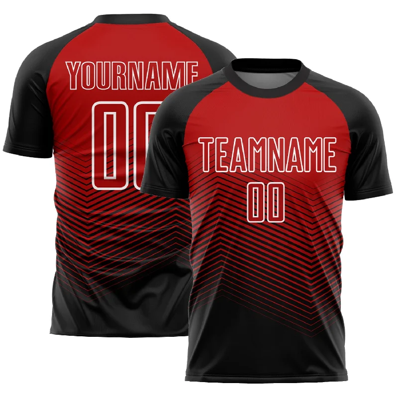 Football Jersey With Seamless Fit-Custom Black Red-White Lines Sublimation Soccer Uniform Jersey