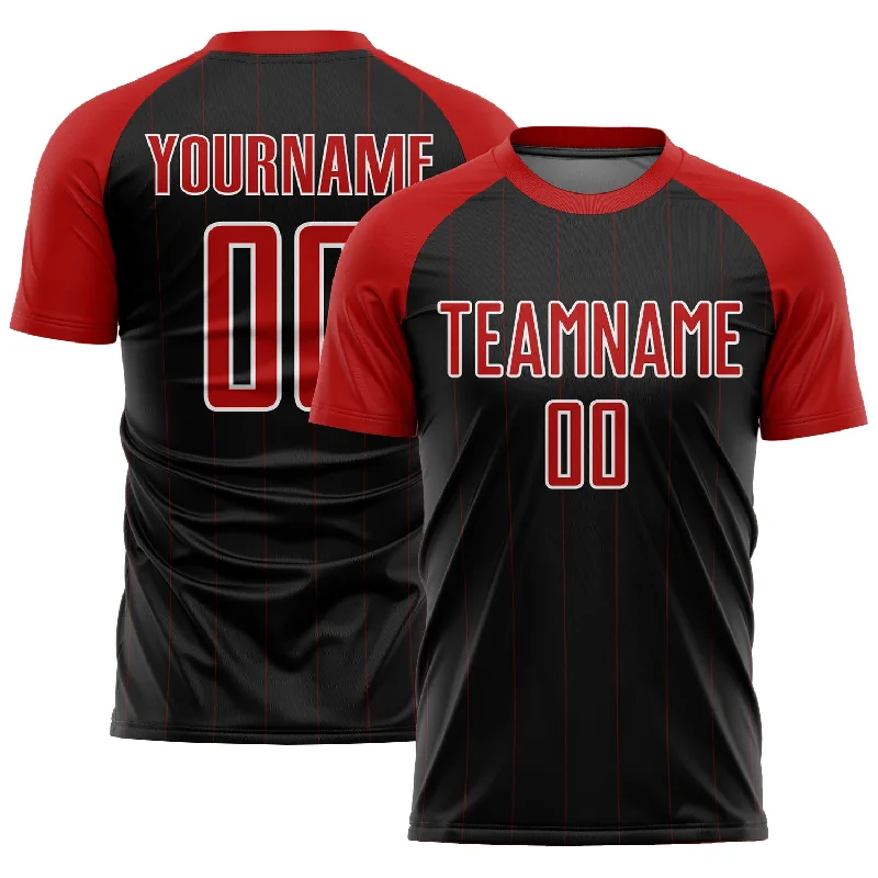 Football Jersey With Breathable Fabric-Custom Black Red-White Pinstripe Sublimation Soccer Uniform Jersey