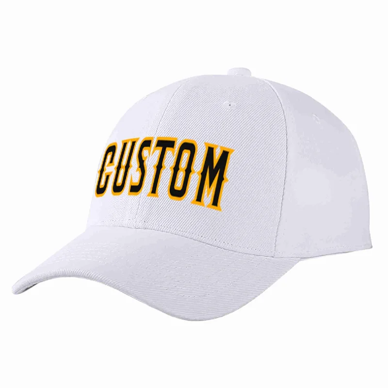 Senior Baseball Cap-Custom White Black-Yellow Curved Eaves Sport Baseball Cap Design for Men/Women/Youth