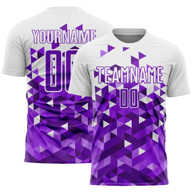 Football Jersey For Professional Leagues-Custom Purple White Geometric Pattern Sublimation Soccer Uniform Jersey