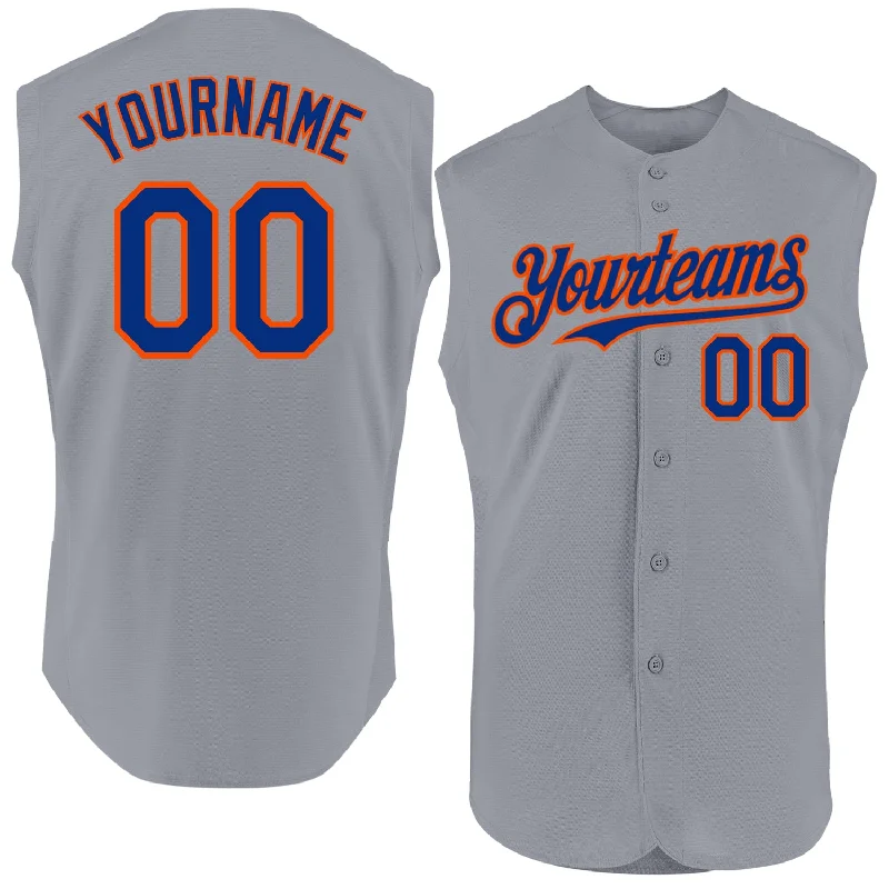 Practice Football Jersey-Practice Basketball Jersey-Home Baseball Jersey-Custom Gray Royal-Orange Authentic Sleeveless Baseball Jersey